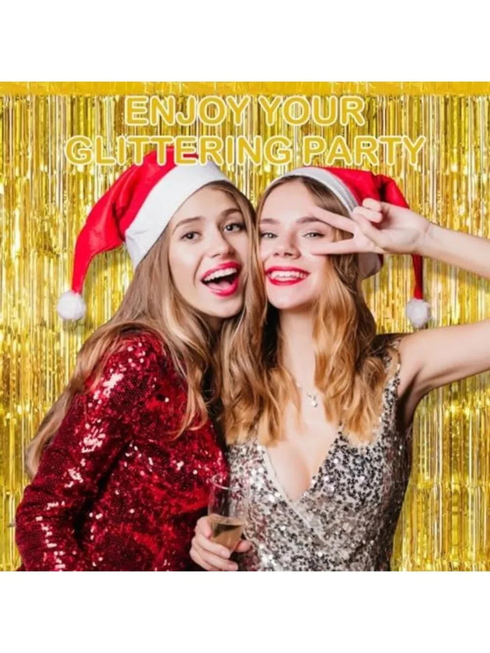 Gold Foil Fringe Curtains - 12 Pack Tinsel Backdrop for Parties, Weddings